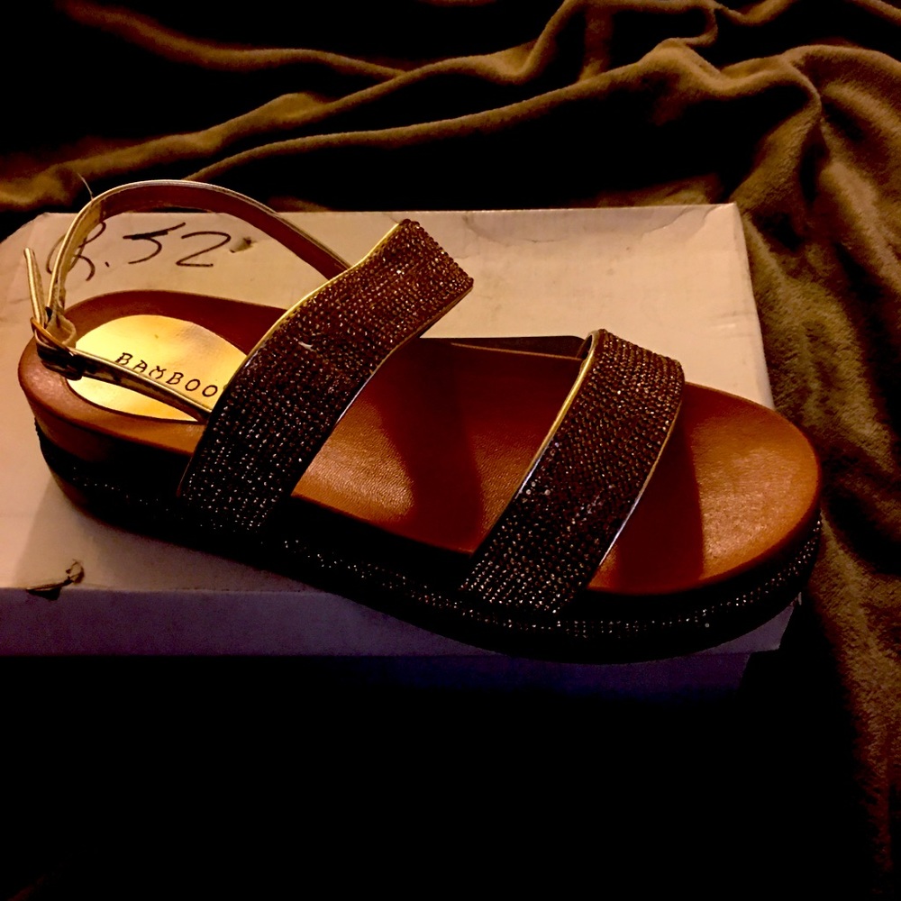 Bamboo sandals with wedged heel,  size 8 1/2.